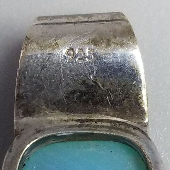 Vintage Sterling Silver Blue Glass Cabochon Slide Pendant, 925 Estate - Picture 5 of 9